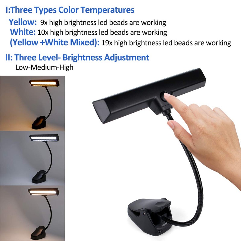 Rechargeable Music Stand Light, 19 LEDs Clip On Reading Light