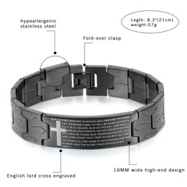 OIDEA Men's Cross Link Chain Bracelet: Cross Bible Links Link Bracelet Made of Stainless Steel Vintage Bangle Wrist Bracelet Necklace Set Jewellery Gift for Men Family Friend, Stainless Steel, without
