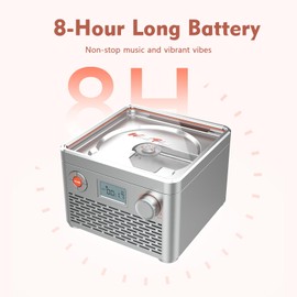 WhatPlus Retro Wireless CD Player with Built-in Speakers, 4000mAh Rechargeable Battery, Portable Desktop Stereo – AUX Input, for Home/Office/Gifts (Silver)