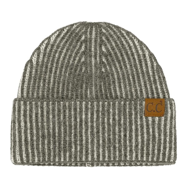 C.C Contrast Color Stripes Cuff Beanie for Women Unisex- Stretchable