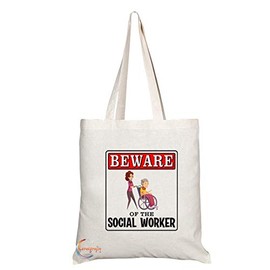 Coralgraph Inc TB908 Beware of the Social Worker Novelty Present Gift Printed Eco-Friendly Stylish Long Handled Tote Shoulder Bag