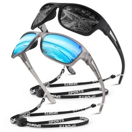 Gafas de sol polarizadas deportivas para hombres y mujeres, gafas rectangulares de pesca, protección UV400, Marco negro/lente ahumado+marco ahumado transparente/lente espejo azul hielo, M