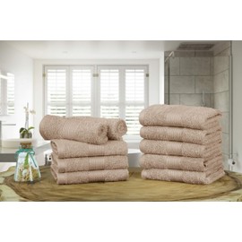 Wash Cloths by Ample Decor – Fast Drying – Light Weighted – 100% Ring Spun Cotton – Versatile Use – Extra Absorbent – 12 X 12 Inches – Durable – Pack of 10, Beige