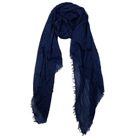 Belsen Classic Cotton Blend Crinkle Long Scarf Fashion Soft Lightweight Wrap Shawl (Navy)