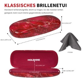 molshine Hard PU Leather Glasses Case, Portable Travel Glasses Case for Men, Women, Girls, Travel, Study, Work, red
