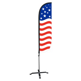 LookOurWay Feather Flag Set, 5 ft Advertising Flag with Poles and X-Stand Base for Business and Events Promotion, Old Glory (Horizontal)