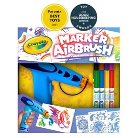 Crayola Marker Airbrush Spray Art Kit, Battery-Powered Sprayer with 8 Washable Markers & 5 Stencils, Holiday for Kids, DIY Craft Set, Ages 6+