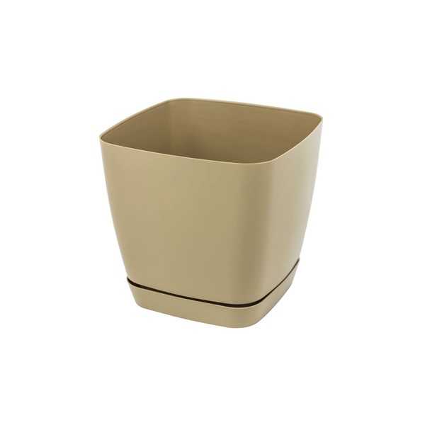 Plastic square flower pot Toscana 13 cm beige planter with