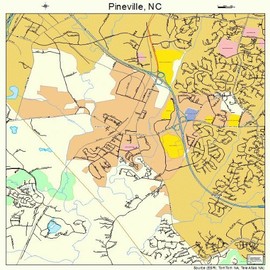Large Street & Road Map of Pineville, North Carolina NC - Printed poster size wall atlas of your home town