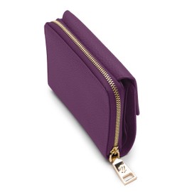 Lazarotti Bologna Women's Medium Leather Purse with Press Stud Fastening, Zip Compartment, 9 Card Slots, RFID Protection, 12 x 10 x 4 cm, Purple, Standard size, Classic