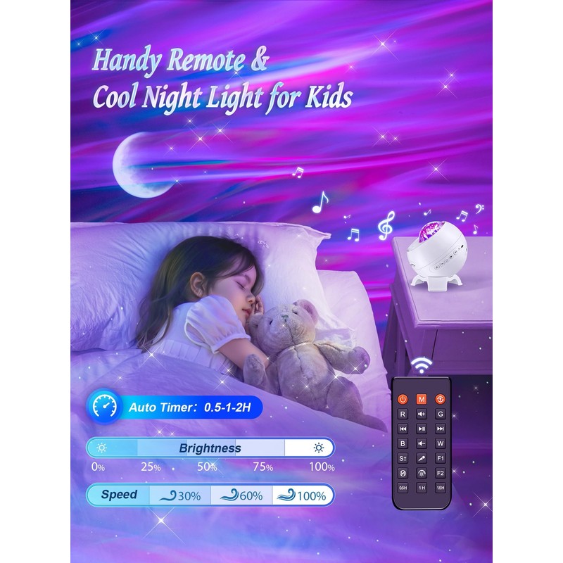 Northern Lights Projector,180 Lighting Modes Galaxy Projector for Bedroom,15 White