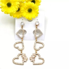 JEYFEL XOIA PREMIUM Women's 18K Gold Plated Hearts Drop Dangle Long Earrings.  Oro Laminado