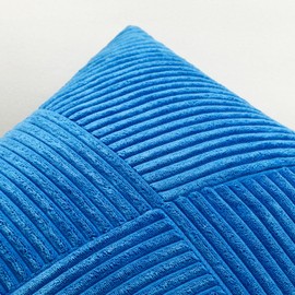 Sungeek Set of 1 Soft Corduroy Decorative Cushion Cover 45x45cm Striped Pinwheel Patchwork Textured Throw Pillow Cases Farmhouse Solid Square Pillow Covers 18x18 Inch for Sofa Bed Couch, Blue