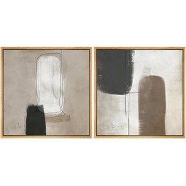 SIGNFORD Framed Canvas Print Wall Art Set Contemporary Abstract Monochrome Modern Art Nordic Relax/Calm for Living Room, Bedroom, Office - 16"x16"x2 NATURAL