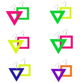 Fluorescent Triangular Square Earrings Acrylic 80s 90s Neon Earrings Colorful Retro Geometric Drop Dangle Earring for Women Jewelry-set