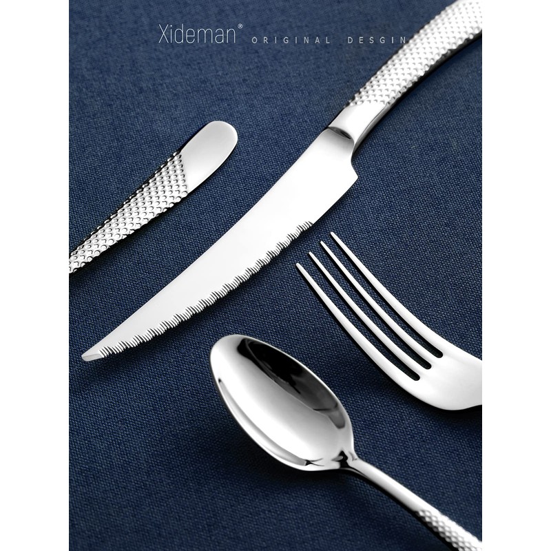 Xideman 16-Piece ​Modern Hammered Cutlery Set with Ultra Sharp 2-in-1