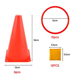 Pack of 36 Ring Toss Game 3 in 1 Children's Carnival Combination Throwing Game with Bean Bags Plastic Tyres Cone Markers and Carry Bag Sack Bouncing