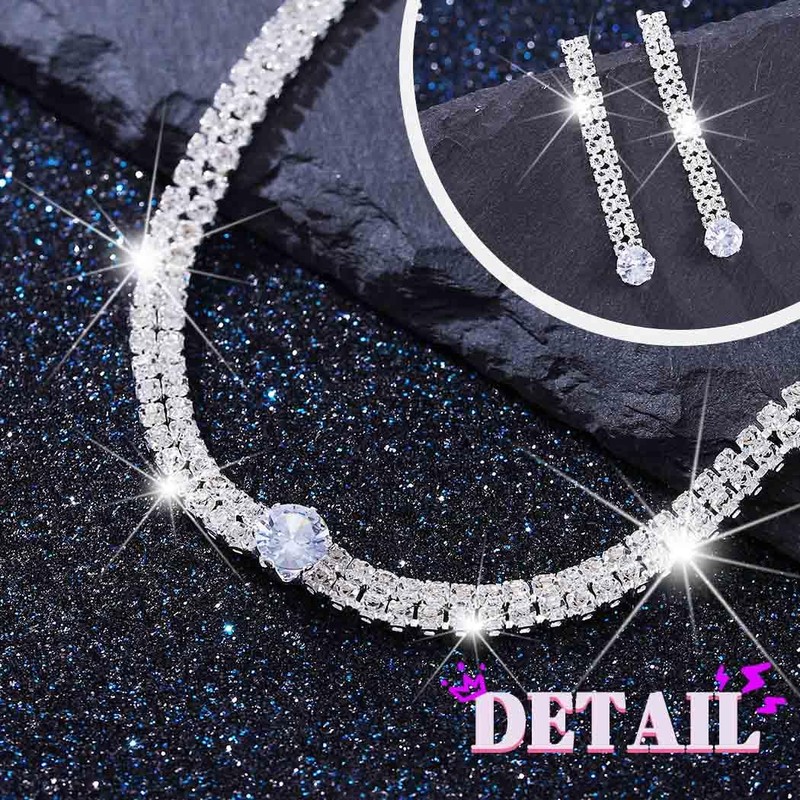Rhinestone Silver Jewelry Set Bridal Necklace Earrings for Women