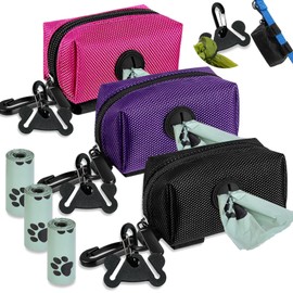 Dog Poop Bag Waste Bag Dispenser Dog Poop Bag Dispenser for Leash Accessory Dog Poop Bag Holders Fits Dog Leash with Hand Free Holder & Bag, No1680pjdz (Black&Purple&Pink, Black&Purple&Pink)