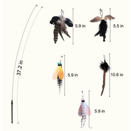 Yauende Cat Feather Toys, Indoor Cat Interactive Toys, 2 PCS Flexible Wire and 5 PCS Cat Feather Toys, for Bored Indoor Cats, Indoor Cat Chase Toys