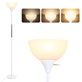 Floor Lamp, LED Standing Lamp 3 Way Dimmable Brightness Floor Lamp Rotary Switch Floor Lamps Modern Industrial Lamp with Shade, Tall Lamps for Living Room Bedroom Office Dining Room (White)