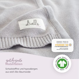 Livella Babydecke aus 100% Bio-Baumwolle, Premium Strickdecke samt weich und atmungsaktiv, Ideal für zarte Babyhaut, Oeko-TEX Standard 100 und GOTS Zertifiziert (Grau)