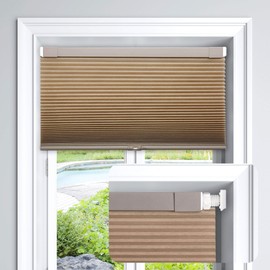 LazBlinds Cordless Cellular Shades, No Tools No Drill Light Filtering Honeycomb Shades Pleated Blinds for Windows, 34'' W x 64'' H, Mocha