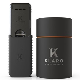 KLARO Double Torch Lighter and V-Cut Cutter, Spring-Loaded V-Cut, Swivel Protective Flame Cover, Hidden Poker, Gift-Ready with Silicone Sleeve, Black Finish, Lighter for Men