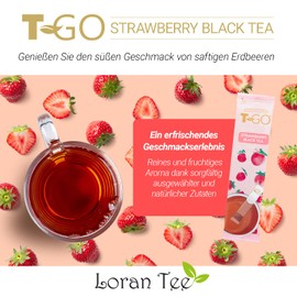 Loran Tee T-GO Strawberry Black Tea, Tea Bags 25 Pieces with Sticks for Stirring, Strawberry Tea for Travel