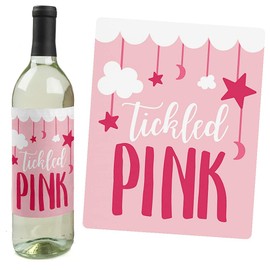 Itâs a Girl - Pink Baby Shower Decorations for Women and Men - Wine Bottle Label Stickers - Set of 4