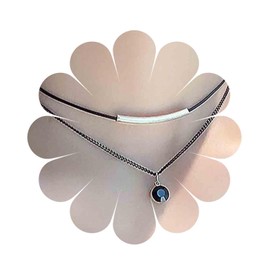 Aneneiceera Boho Layered Black Choker Necklace Round Black Crystal Pendant Necklace Silver Tube Bar Necklace Vintage Leather Necklace Chain Jewelry for Women