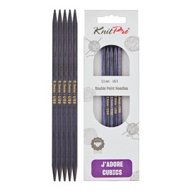 KnitPro J’Adore Cubics Double Pointed Knitting Needles Sets of 5 – Wooden Pins for Socks Hats Mittens Short Round Knitting – 15cm x 5.5mm, Purple, 26-1910101020