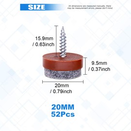 Glarks 52Pcs 20mm Brown Screw-on Furniture Antiskid Felt Pad Slider Floor Protector for Wooden Leg Feet of Chair Table Sofa Stool (52Pcs 20MM)