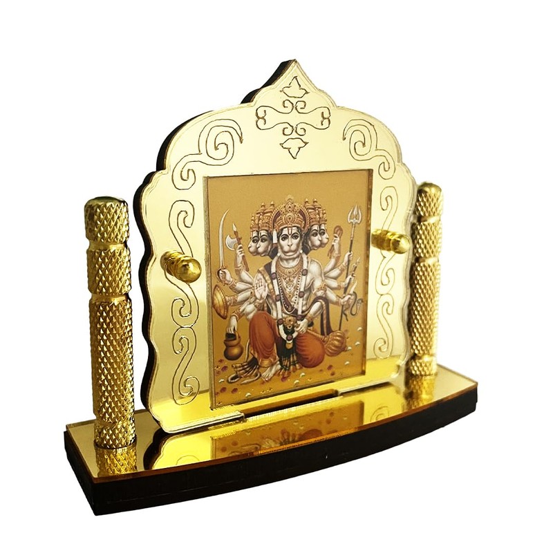 Shoppersduniya Panchmukhi Hanuman Golden Foil (Plated) for Car Dashboard Showpiece
