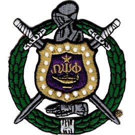 Omega Psi/Ψ Phi Escutcheon Shield Wreath Emblem Iron-On Patch [Green - 2.875"] - ID#35497