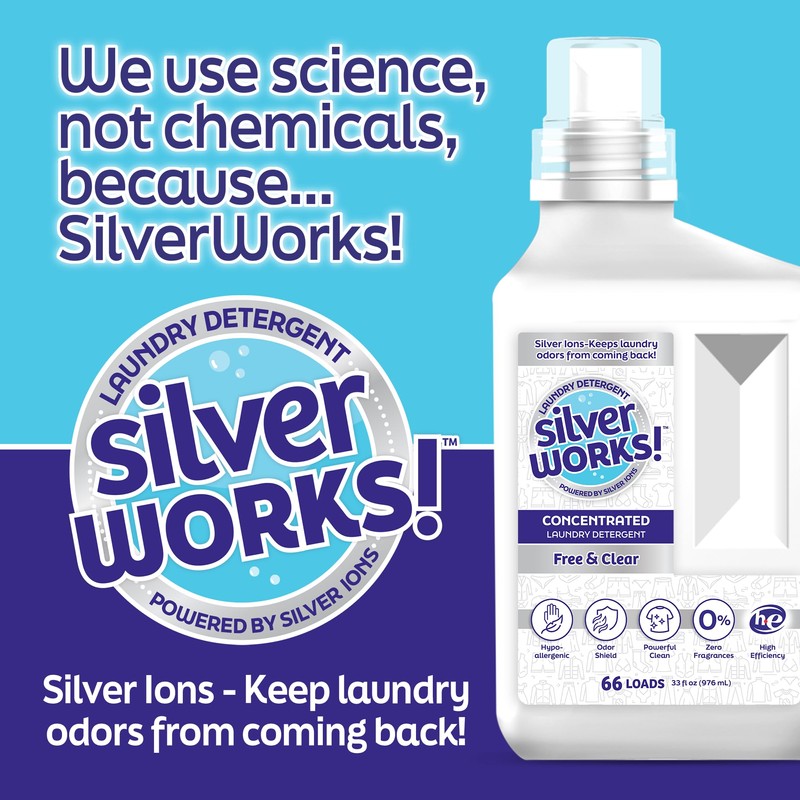 SilverWorks! Powerful Odor Eliminating Laundry Detergent Liquid, Silver Ion Deodorizer