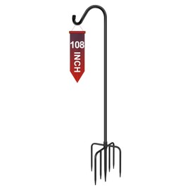 Gtongoko Tall Shepherds Hook for Outdoor, 108 Inch Bird Feeder Pole with 7 Prongs Base, 5/8 Inch Thick Heavy Duty Adjustable Garden Hook for Hanging Plant, Lantern, Hummingbird Feeder, 1 Pack