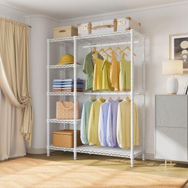 VIPEK V7 Basic Garment Rack for Hanging Clothes Heavy Duty Clothes Rack with Shelves, Portable Closet Rack Metal Clothing Rack 5 Tiers Freestanding Closet Wardrobe System, Max Load 670lbs, White