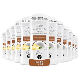 Suave Aluminum Free Deodorant for Women, Coconut & Vanilla, 48-Hour Odor Protection, Free of Talc, Parabens & Dyes 2.6 oz (Pack of 12)