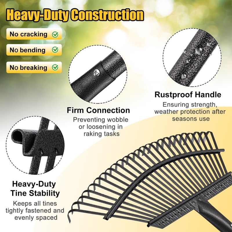 Rake for Leaves: Heavy Duty Metal Leaf Rake with 25