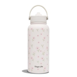 Botella de agua de acero inoxidable con aislamiento blanco de edición especial de 32 onzas, 2 tapas incluidas (con pajita + deportes), a prueba de fug