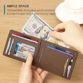 Pefiam Pefiam Full Grain Leather Wallets for Men,Bifold Wallets for Men,Mens Leather Wallets with 12 Slots,RFID Blocking Wallets for Men,Gifts for Men (USA Flag,Red)