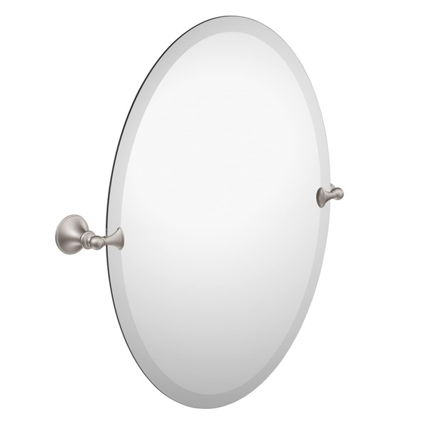 Moen Glenshire Brushed Nickel 26-Inch x 22-Inch Frameless Pivoting Bathroom Mirror, Oval Tilting Wall Mirror, DN2692BN