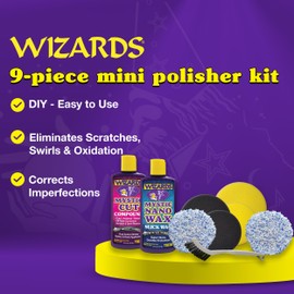 Wizards Buffing Kits DA Mini Polisher Scratch and Swirl Remover Tool Set - 9 Piece Car Buffers and Polishers Kit