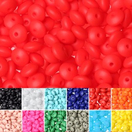 ZHIYUXI Strawberry Red 12mm Lentil Silicone Beads, 150PCS Bulk for Keychain Making, Jewelry Crafts (with Boxed Kits)
