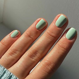 Ceboic French Press on Nails Short, Pack of 24 Pure Colour Ballerina Artificial Nails Acrylic Full Cover False Nails for Sticking, 12 Sizes Square False Nails for Women and Girls - Light Green