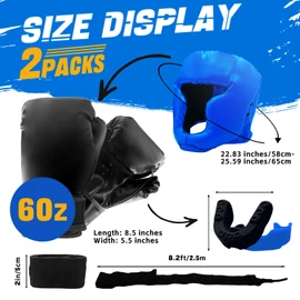 14 Pcs Boxing Set Boxing Equipment Set for Beginners Including 2 Pair of 6 oz Boxing Gloves Headgear Helmet Hand Wraps Mouth Guards Gifts for Kid Beginners Training Equipment