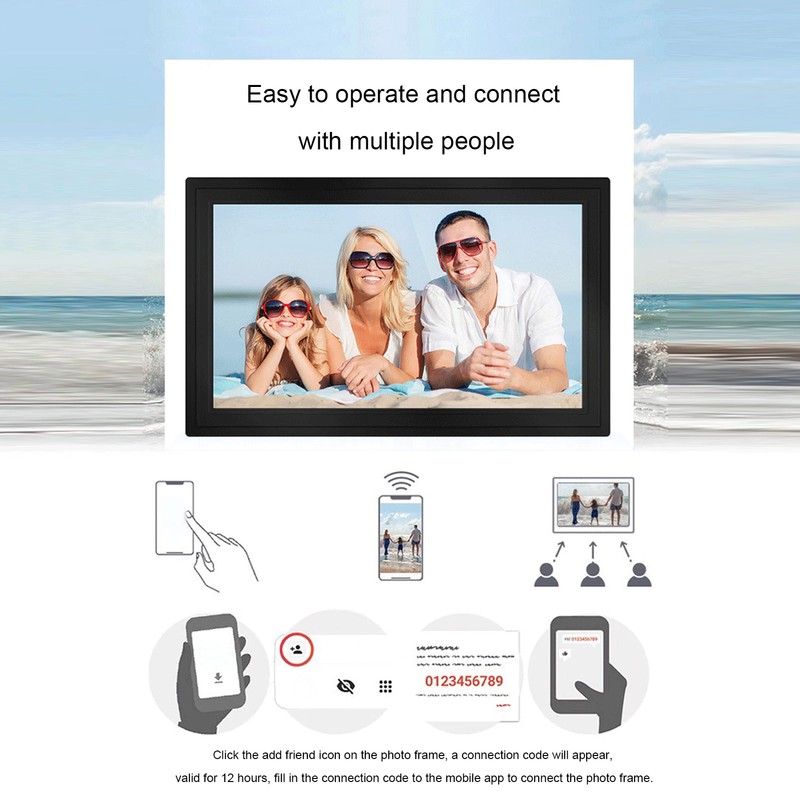 Digital Picture Frame 10.1 Inch Auto Rotate Wireless 1280x800 HD