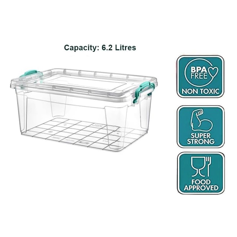 Best House|Plastic Storage Box with Clips & Lid|Size 6.2L(L:43cm W:28cm