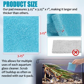 Aussio Aquarium Glass Cleaning Sponge 6-Pack (3.25 x 3.25 x 1 in), Non-Scratch Aquarium Cleaner for Fish & Turtle Tanks, Reusable Blue Cleaning Sponge - Blue